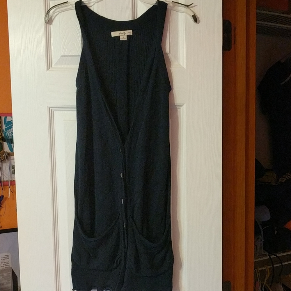 Navy sleeveless button down sweater.